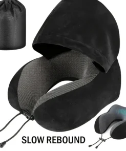 Memory Foam Hooded U-Shaped Travel Pillow with Detachable Cover Portable Neck Support for Airplane Office Nap Car and Home Use