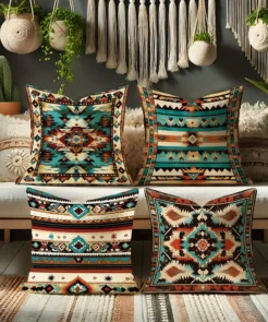 Bohemian-Style Geometric Pattern Pillow Cover: Exotic Tribal Motifs in Vivid Colors, sofa cushion cover, room decoration
