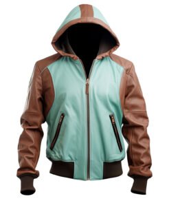 Men's Mint Green & Brown Genuine Sheepskin Leather Bomber Jacket