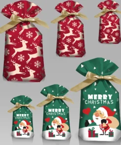 5/10pcs New Year 2025 Candy Bag Santa Gift Bag Snowflake Crisp Drawstring Bag Merry Christmas Decorations for Home Noel Present